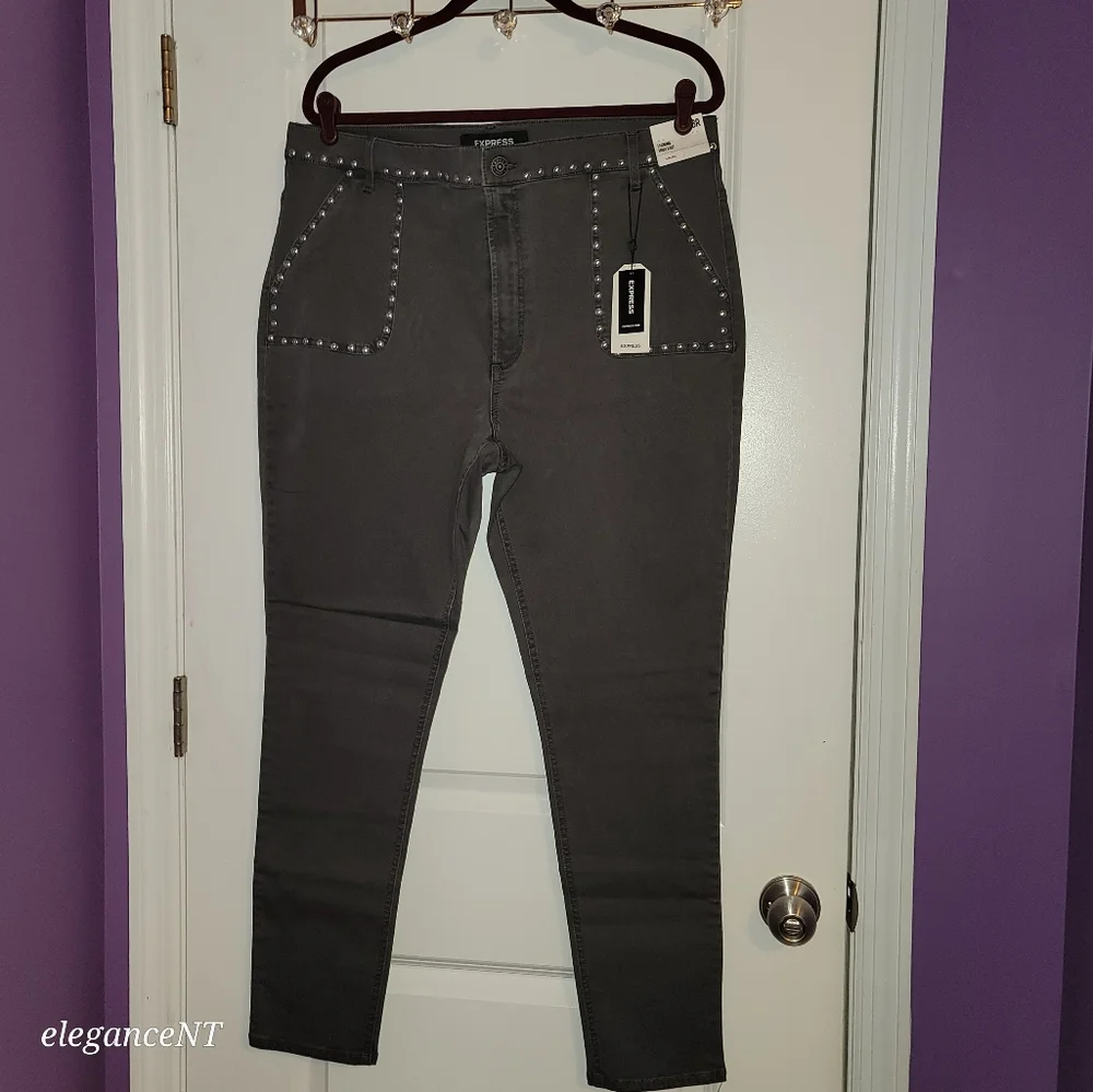 Express High Rise Studded Gray Legging Jeans Sz: 18 NWT